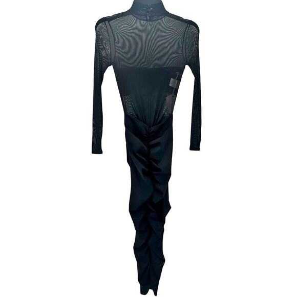 SER.O.YA Sheer Mesh Bodice Levina Dress Ruched Long Sleeve Black Size XS NWT - Picture 6 of 12